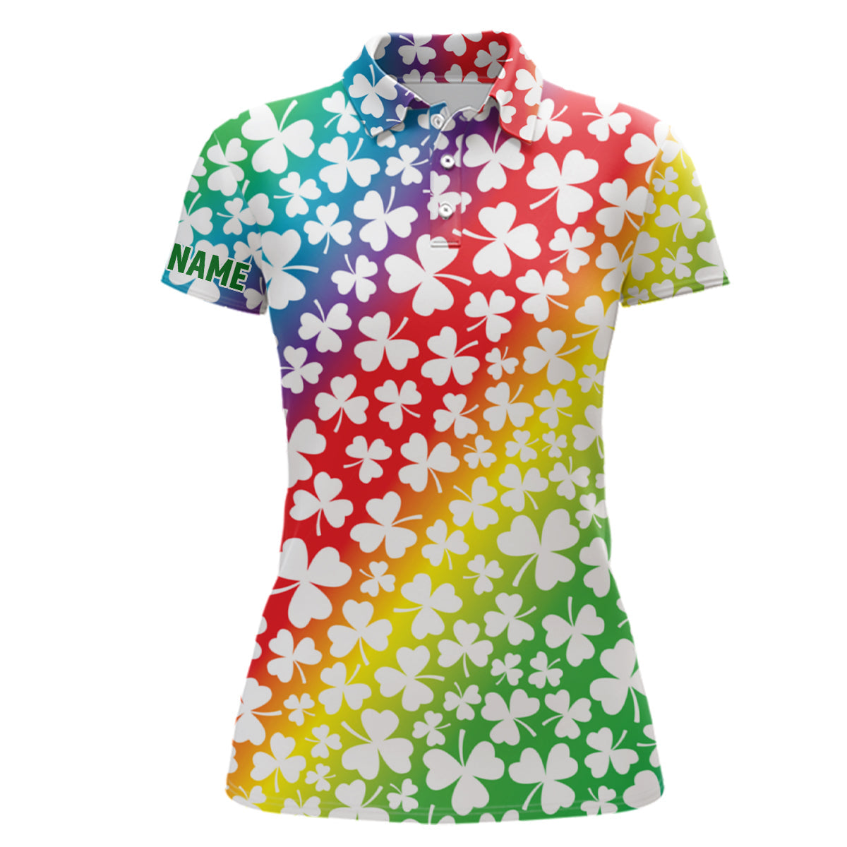 Elegantes Damen Golf-Polo mit Regenbogen-Klee für den St. Patrick's Day - Personalisierbares Golfgeschenk für Sie L1418