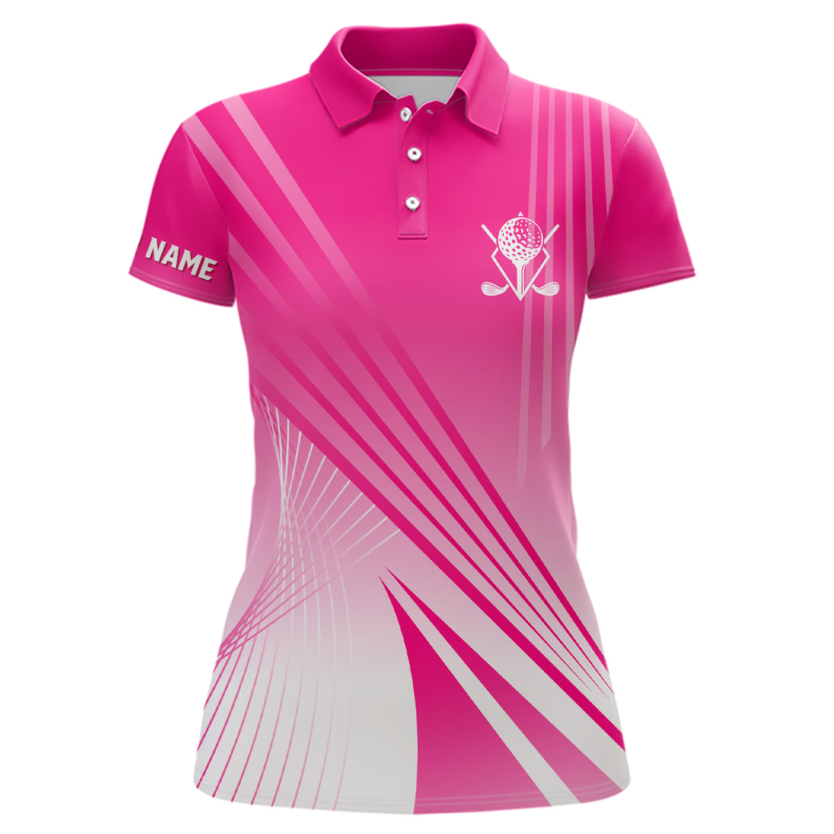Personalisierte Damen Golf Polo-Shirt in Pink und Weiß – Das perfekte Golfgeschenk mit individuellem Namen L1319