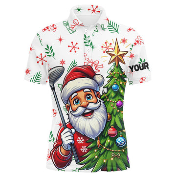 Lustige Santa-Weiß-Weihnachtsmuster Herren Golfs Poloshirts – Individuelle Golfgeschenke zu Weihnachten T3058
