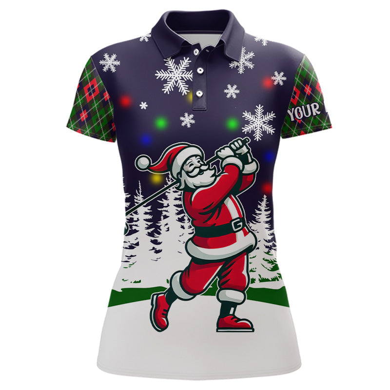 Lustige Weihnachtsmann LED-Lichter Polo-Shirts mit Argyle-Muster für Damen – Individuelle Golfgeschenke zu Weihnachten T3065
