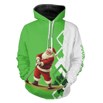 Grüne und weiße Argyle-Weihnachts-Santa-Golf-Hoodies – Individuelle Weihnachts-Golf-Hoodies als Geschenk für Golfer N9024