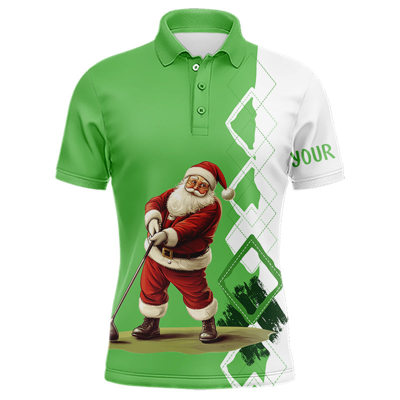 Grünes und weißes Rautenmuster Weihnachts-Polo-Shirt für Herren – Individuelle Weihnachts-Golfshirts für Männer N9024