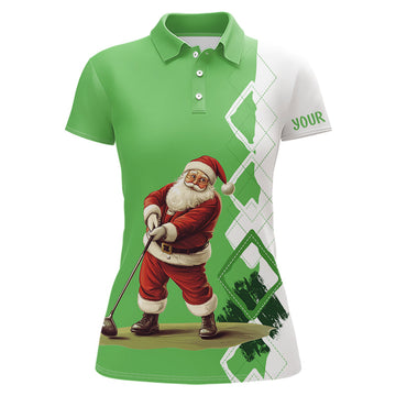 Grünes und weißes Argyle-Weihnachts-Santa Damen-Golfpoloshirt – Individuelle Weihnachts-Golfshirts für Frauen N9024