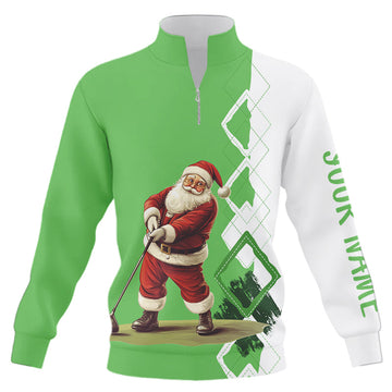 Grüner und weißer Argyle-Weihnachts-Santa-Pullover mit Viertelreißverschluss – Individueller Golf-Weihnachtspullover N9024