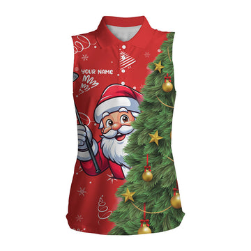 Lustiges Weihnachts-Polo für Damen mit Santa-Motiv in Rot und Grün – Individuelle Golfgeschenke zu Weihnachten T3039