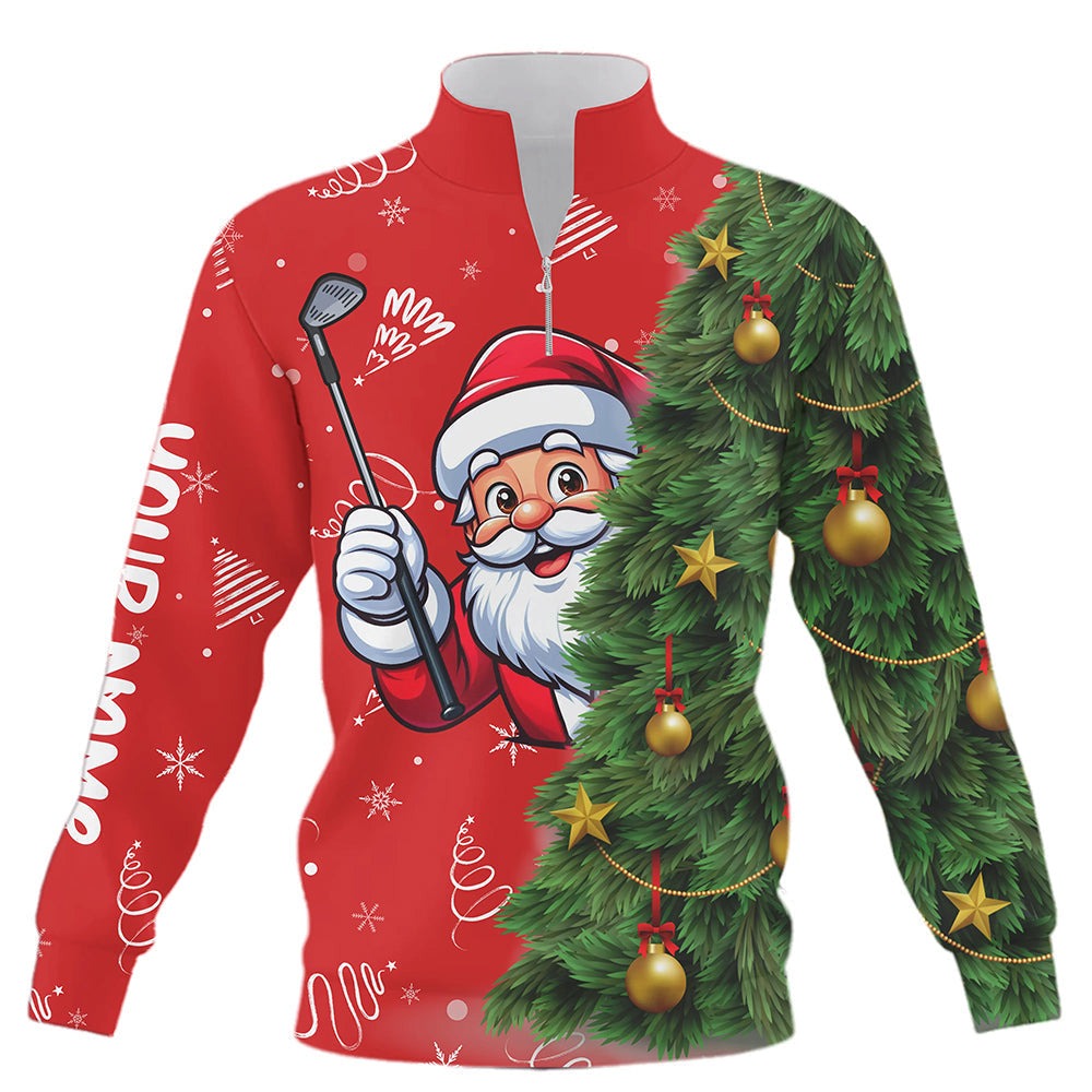 Lustiger Weihnachts-Golfpullover mit Viertel-Reißverschluss in Rot und Grün – Perfekte Geschenkidee für Golfer! T3039