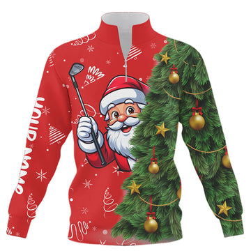 Lustiger Weihnachts-Golfpullover mit Viertel-Reißverschluss in Rot und Grün – Perfekte Geschenkidee für Golfer! T3039