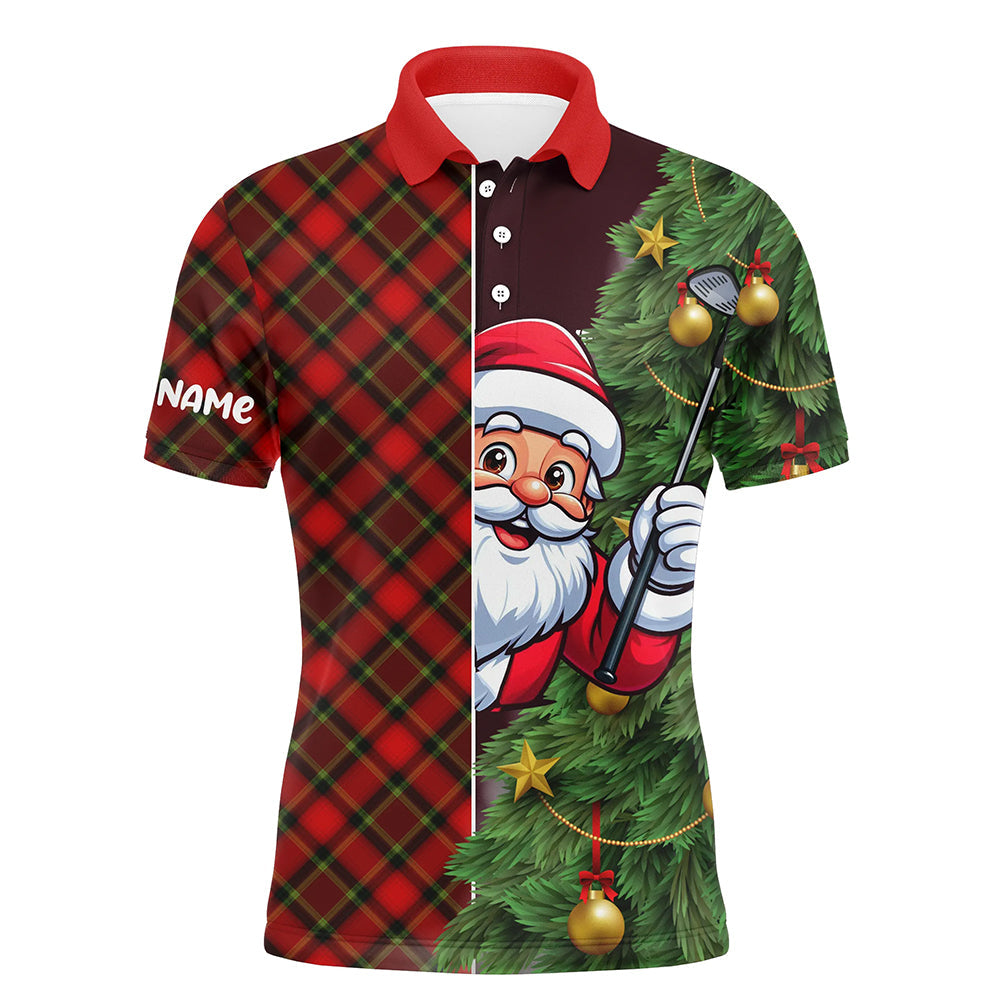 Lustiges Weihnachts-Polo-Shirt für Männer mit rotem Argyle-Muster – Perfekte Geschenke für Golfer zu Weihnachten T3040