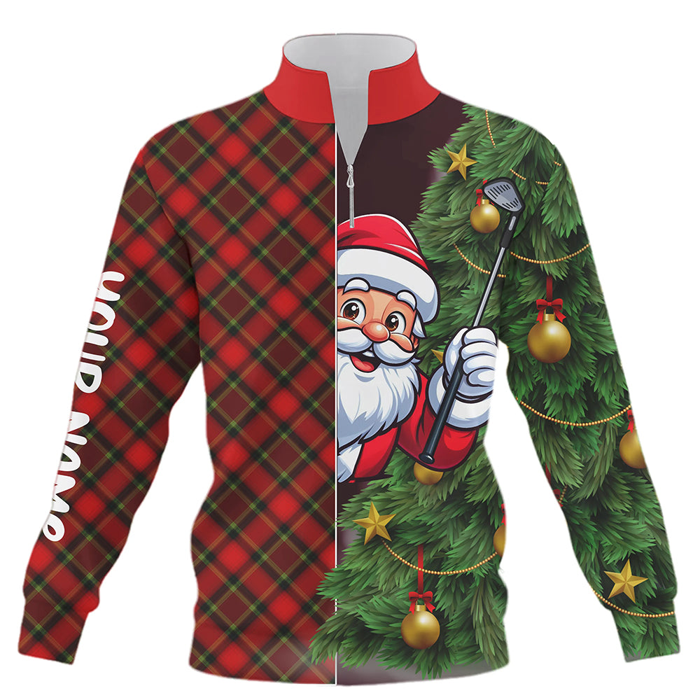 Lustiger Weihnachts-Golfpullover mit Viertelreißverschluss – Individuelles rotes Argyle-Design für Golfer – Perfekte Geschenkidee für Weihnachten T3040