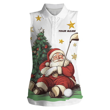 Lustiges Weihnachts-Poloshirt für Frauen mit Santa und Tannenbaum – Individuelles Golf-Top ohne Ärmel T3057