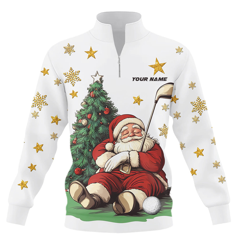 Lustiger Weihnachtsmann neben dem Tannenbaum – Individuelles Golf Sweatshirt mit Viertelreißverschluss für die Weihnachtszeit T3057