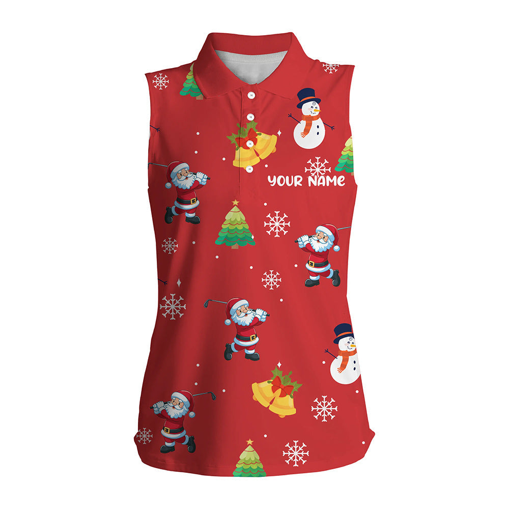 Lustiges Weihnachtsmuster Santa Rot Damen Ärmelloses Polo-Shirt – Individuelle Golfoberteile, Die Besten Golfgeschenke T3068