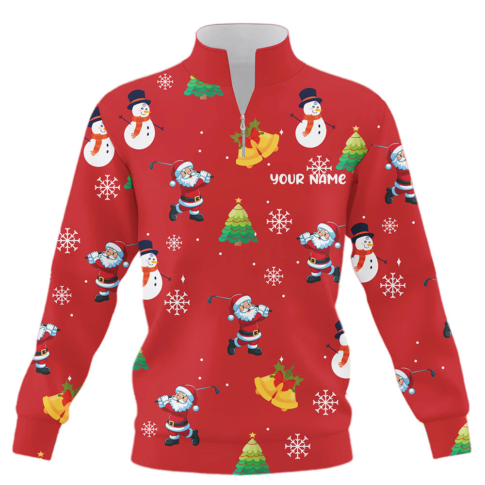 Lustiger Weihnachtsmann Rot Weihnachtsmuster Quarter-Zip Golf Sweatshirt – Individuelles Golf Sweatshirt, das perfekte Golfgeschenk T3068