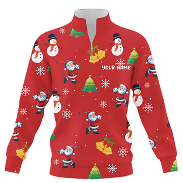 Lustiger Weihnachtsmann Rot Weihnachtsmuster Quarter-Zip Golf Sweatshirt – Individuelles Golf Sweatshirt, das perfekte Golfgeschenk T3068
