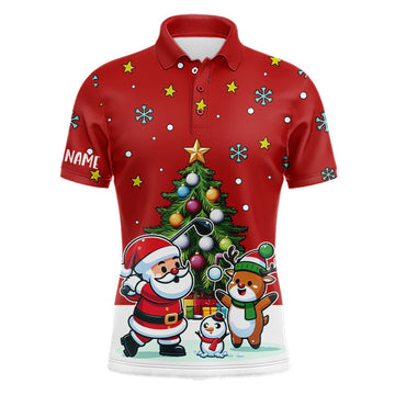Lustiges Santa Golf Polo-Shirt für Herren – Rote Weihnachtsgeschenke mit Weihnachtsbaum-Motiv T3067