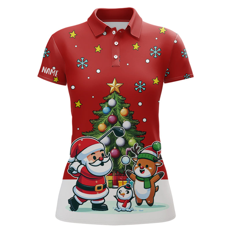 Lustiges Weihnachtsmann Golf Polo Shirt für Frauen - Individuelles Geschenk mit Weihnachtsbaum Motiv T3067