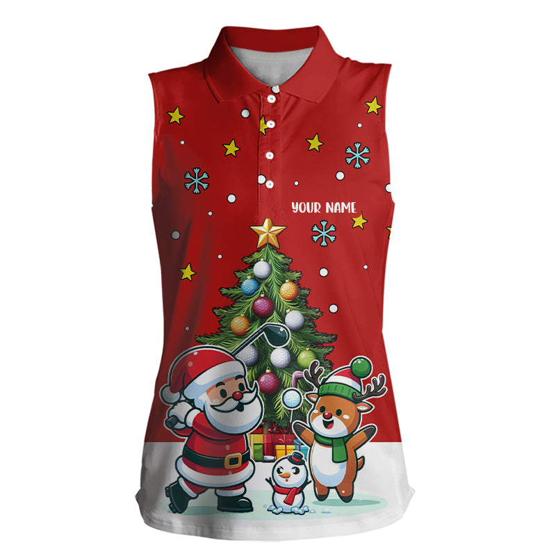 Lustiges Weihnachts-Golferin Polo-Shirt ohne Ärmel mit Weihnachtsbaum – Perfekte Geschenke für Golferinnen T3067