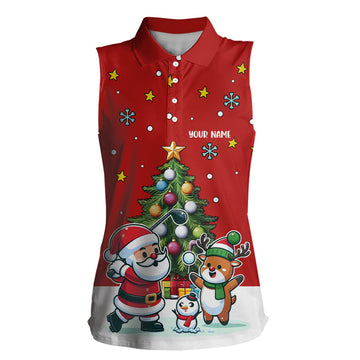 Lustiges Weihnachts-Golferin Polo-Shirt ohne Ärmel mit Weihnachtsbaum – Perfekte Geschenke für Golferinnen T3067