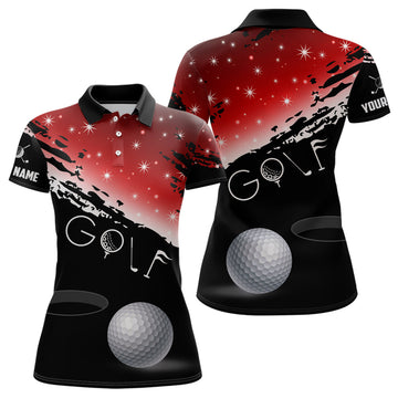 Lustige Golfball-Motiv Polo-Shirts in Schwarz und Rot für Frauen – Individuelle Golfgeschenke zu Weihnachten T3037